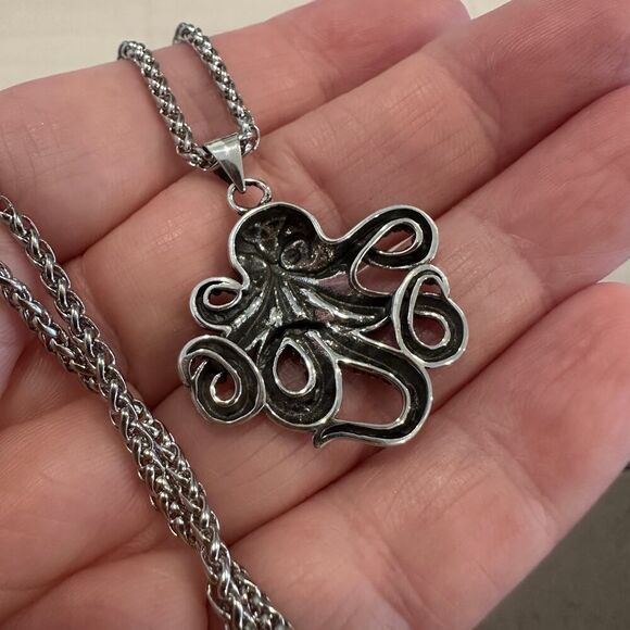 Sterling Silver Octopus Necklace – Oxidized Finish - Picture 5 of 6